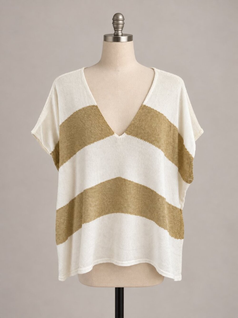 Chico's Gold Metallic Chevron Knit Poncho Sweater Size 3 16/18 XL Cream